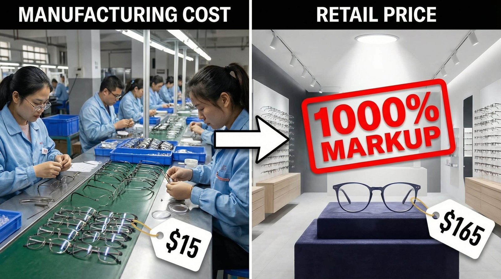 Manufacturing cost 1000% markup optical