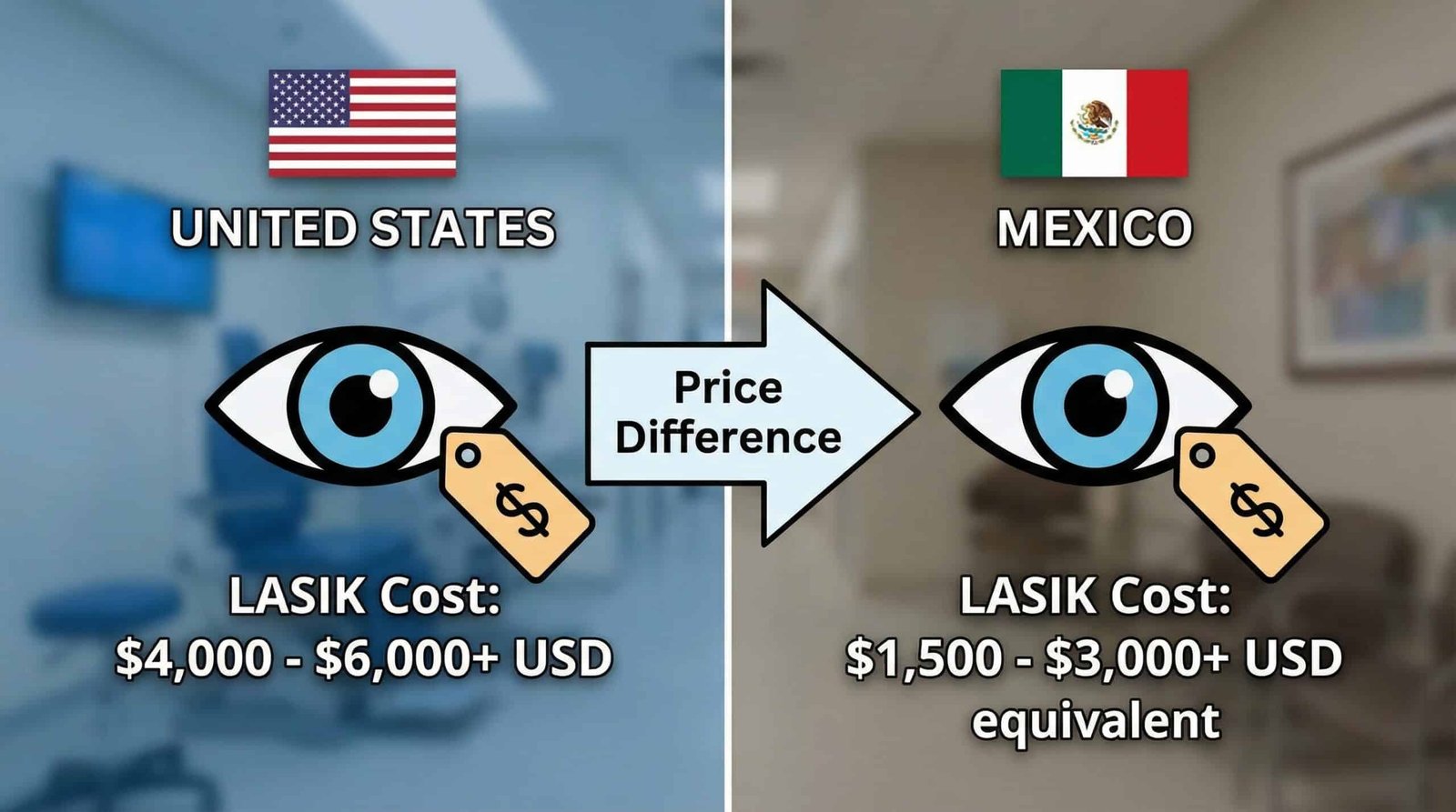 LASIK surgery cost price gap USA Mexico